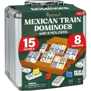 Mexican Train Dominoes Set Double 15 with 8 Holders - Wooden Hub and Tiles Ho...