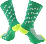 [X AUTOHAUX] Cycling Socks Sweat-Absorbent Anti-Odor Anti-Friction Outdoor Bike Socks Yellow Green Size l Neutral and Universal X-Shaped Pattern Color Matching