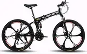Mountain Bike, 24"Foldable Portable Speed Double Disc Brakes for Mountain Biking 21 Speed High Carbon Steel Frame Double Disc Brakes Unisex Bicycle,Black