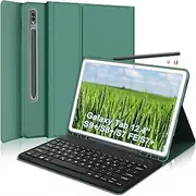 [SENGBIRCH] New Keyboard Case for Samsung Galaxy Tab S9 FE+ /S9 Plus 12.4 inch - Detachable Wireless Keyboard, Protective Folio Cover with Bluetooth Keyboard - Deep Green