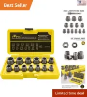 13+1 Piece Impact Bolt & Nut Remover Set - Socket, Hex Adapter, Remover Tool