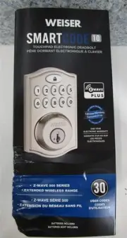 WEISER 9GED18000-016 SmartCode 10 Touchpad Electronic Deadbolt Z-Wave Chrome