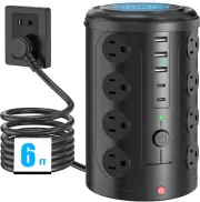 Power Strip Surge Protector Tower with 16 Outlets and 5 USB Ports (2 USB-C), 6Ft