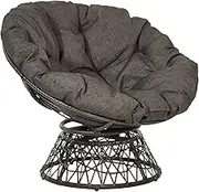Wicker Papasan Chair with 360-Degree Swivel, Brown Frame with Brown Cushion
