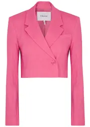 Frame Cropped Linen-blend Blazer - Pink - S S