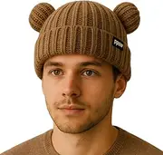 [FANPOI] Adult Knit Beanie Hat, Winter Bear Ears Hat Warm Knitted Fleece Lined Woollen Ski Pompom Hat