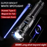 Powerful Long Range LED Flashlights Rechargeable Side Light Zoom Tactical Torch