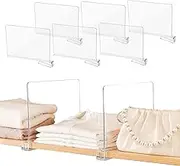 Sclvdi Acrylic Shelf Dividers,6 Pcs Closets Shelf Organizer for Clothing Handbags Books in Pantry, Bedroom and Kitchen, Adjustable Clear Closet Separator Wood Shelves Organize