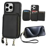 RFID Blocking Wallet Case for iPhone 15 Pro Max, Adjustable Crossbody Black