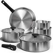 CAROTE Pots and Pans Set, Stainless Steel Cookware Set Detachable Handle, 9pcs Induction Kitchen Cookware Sets with Removable Handle, RV Cookware Set, Oven Safe