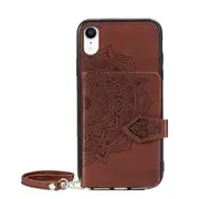 For Iphone Xr Mandala Embossed Magnetic Cloth Pu + Tpu + Pc Case With Holder and Card Slots and Wallet and Photo Frame and Strap(Brown)
