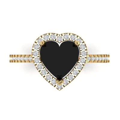 2.27Ct Heart Cut Natural Onyx Solid Gold Halo Engagement Promise Statement Ring