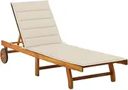 Garden Sun Lounger with Cushion Solid Acacia Wood