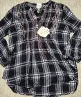 NWT Womens Knox Rose Pullover Eclipse Plaid Peasant Blouse Large 3/4 Sleeves