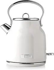 Haden Heritage White Kettle – 1.7L Stylish Retro Stainless Steel Kettle with Rapid Boil Technology, Cordless Design, Perfect for Tea, Coffee, and Everyday Kitchen Use