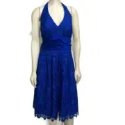 Aidan Mattox 14 Sapphire Blue Lace Halter Dress NEW Saks Fashion Fix