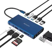 12 Ports USB C Docking Station - USB C Hub with Triple Display, HDMI, VGA, Et...