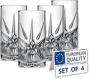 Crystal Highball Glasses Set Of 4, Premium Tall Cut Glass Cups for Cocktail, Long Drink, Water, Juice, Ice Tea, Mojito, 12 oz Crystalin Bar Glassware