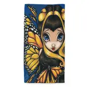 Big Eyed Cute Fairy Golden Butterflies Microfiber Beach Towel