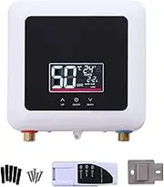 Xoxomeg Mini Electric Water Heater, 7500W Instant Hot Water Heater, Wall-Mounted LED Display Support Power Adjustment, for Kitchen Bathroom Washing (White)