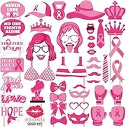 45PCS Breast Cancer Awareness Props - Pink Ribbon Photo Booth Fundraiser Charity Event Party Supplies Decorations