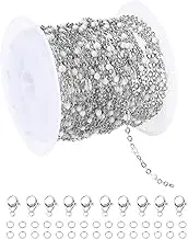 uxcell Stainless Steel Bead Chain, 16.4 Feet/5M Enamel Beaded Jewelry Link Cable Chains Spool Kit for Jewelry Making, Necklace, Bracelets, DIY Crafts (Silver/White, Pack of 1)