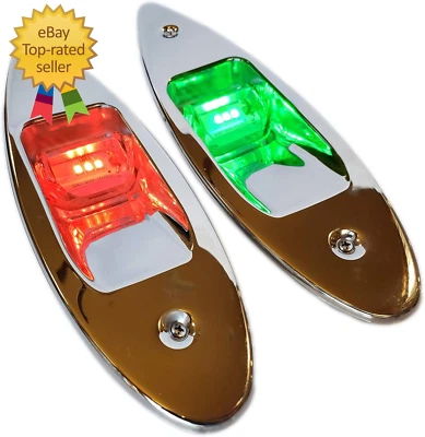 Flush Mount LED Shark Eye Boat Navigation Teardrop Lights Red and Green Stainles