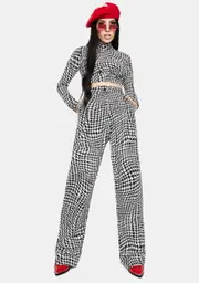[Dolls Kill] Wavey Dogtooth Sakila Wide Leg Trousers