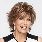 Dark Brown Mixed Blonde Wig Brown with Highlights Pixie Cut Wigs for White Women with Bangs Short Wavy Synthetic Wig Natural Real Hair ChristmasPartyWigs