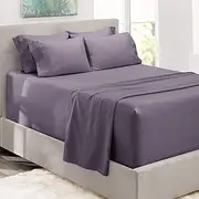 Hearth & Harbor Bed Sheets, Luxury Soft 6 Piece Bed Sheet Set Extra Deep Pocket Fitted Sheets Fits Mattress up to 21", Double Brushed Bedding Sheets & Pillowcases, Queen, Prpulish Gray