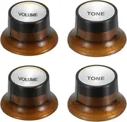 uxcell 4pcs Metric Top Hat Bell Knobs, 2 Volume 2 Tone Control Guitar Knobs Set for Electric Guitar Bass Split Shaft Pots, Brown with Silver Top