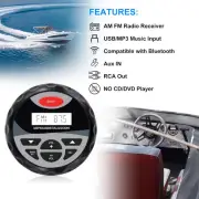4" Marine Stereo Boat Audio Bluetooth Receiver MP3 /USB/AM/FM/AUX Waterproof