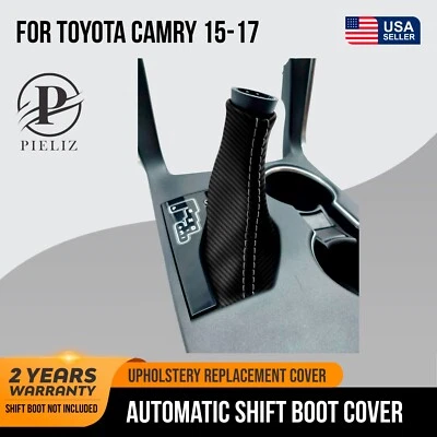 Automatic Shift Boot Cover PVC Carbon for Toyota Camry 15-17 Gray Stitch