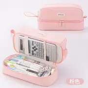 Lettering Applique Plain Canvas Pencil Case Pink - One Size