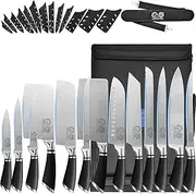 XYJ Authentic Since 1986,Professional Knife Sets for Master Chefs, Chef Knife Set with Bag,Sheath,Culinary Kitchen Butcher Meat Knives,Cooking Cutting,Santoku,Utility, Fruits,Stainless Steel