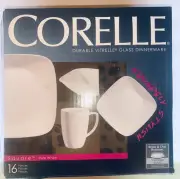 Corelle Classic, Pure White Square 16 pcs Dinnerware Dinner Set, Sbc 4 NEW