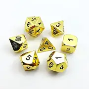 Bescon Deluxe Golden Solid Metal Polygonal Dice Game Dice for DND Dungeons and Dragons, Gold Metallic RPG - Role Play Polyhedral Dice 7 Pieces Set D4 d6 d8 d10 d12 d20 d%