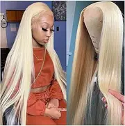 Wigs 613 Blonde Lace Closure Wigs with Baby Hair Human Hair 16-28 Inch Long Straight Honey Blonde Wig Glueless Pre Plucked 4X4 Lace Closure Wigs Girls Daily Use Wigs(28inches)