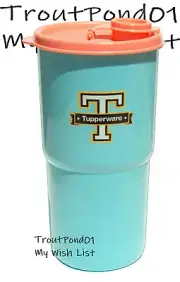 Tupperware ThirstQuake Mega Tumbler 30 oz On the Go Flip Top Cup T Logo Aqua 75