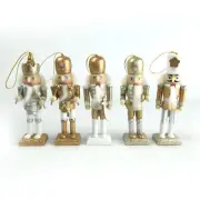 Traditional 5" White & Gold Wooden Nutcrackers Set of 5 - Wooden Christmas Decor