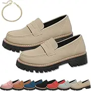 [Generic] Bootara Women's Plus Size Casual Retro Suede Loafers with Chunky Heel Platform, Bootara Business Casual Walking Flats