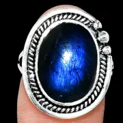 Premium Quality Blue Fire Labradorite - Madagascar 925 Silver Ring s.7 R-1148