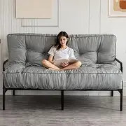YOSHOOT 8 Inches Futon Mattress Full Size, Thick Futons Sofa Couch Bed, Floor Mattress for Adults, Shredded Foam Filling, Medium Firm(Frame Not Included), Grey, 54"x75"