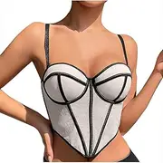 [azrian] Color Block Corset Bone Top Busiter Waist Cincher Cami Top Underbust Crop Top Sexy Body Shaper Y2K Party Club White, Large, white, L
