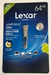 Lexar 64GB JumpDrive C20m Mirco-USB+ USB 3.1 Flash Drive new in box