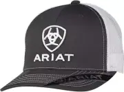 Ariat Mens Hat Baseball Cap Mesh Snap Back Shield Logo Grey