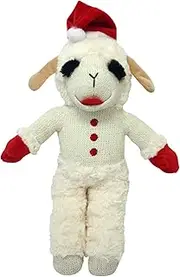Multipet Lamb Chop Dog Plush Toy w/Santa Hat - Dog Toy for All Dogs - Extra Soft Plush Dog Toy - Stuffed Animal Dog Toy for Cuddling & Playing - Cute Pet Toy (10.5”, Cream)
