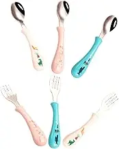 Amosfun 3-Piece Toddler Fork Spoon Set Cartoon Training Utensils for Kids Toddler Weaning Supplies