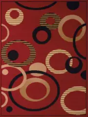 Red Contemporary 2x7 Circles Loops Hoops Area Rug - Actual Size: 2' 3" x 7' 2"