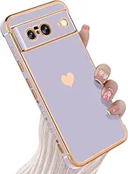 KANGHAR Compatible with Google Pixel 8 5G Case for Women Girl, Plating Edge Cute Love Heart Soft TPU Bumper with 4 Corners Shockproof Protection Phone Case Cover for Pixel 8 5G(Purple)